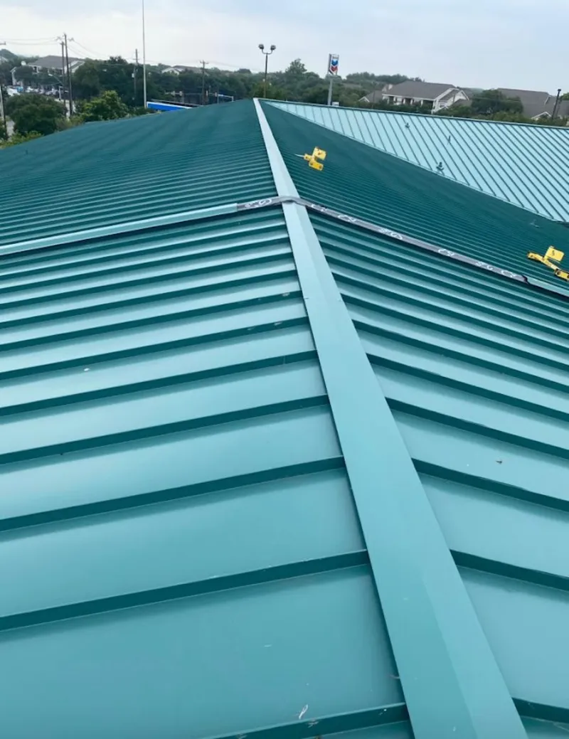 Green commercial metal roof ridge and valley for Metal Roof Repair in New Port Richey East
